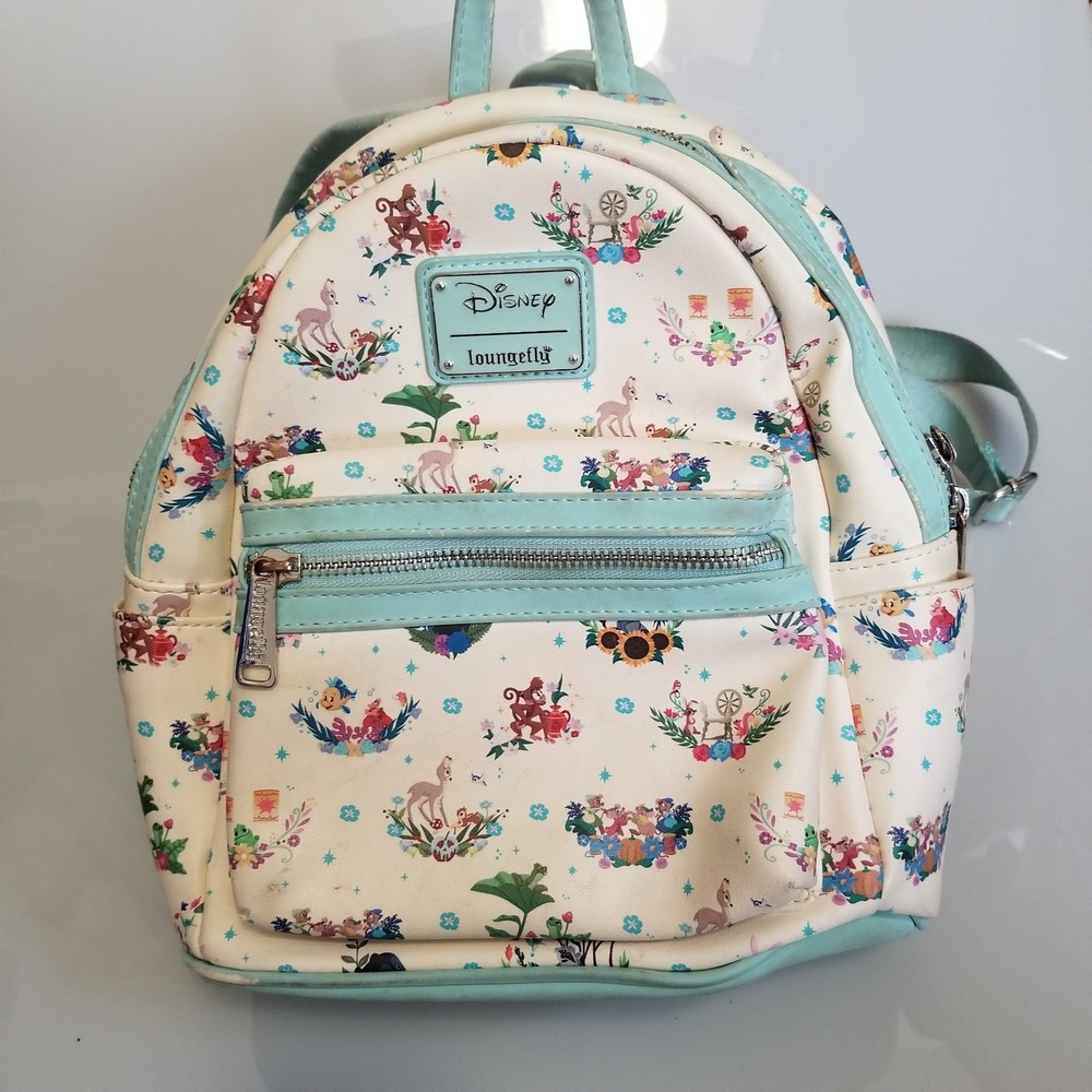 Loungefly Mini Backpack Womens Cream Mint Green Disney Sidekicks Floral Animals